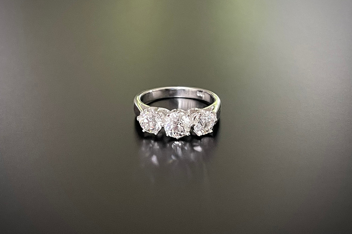 A Three Stone Old European Cut Diamond Ring

