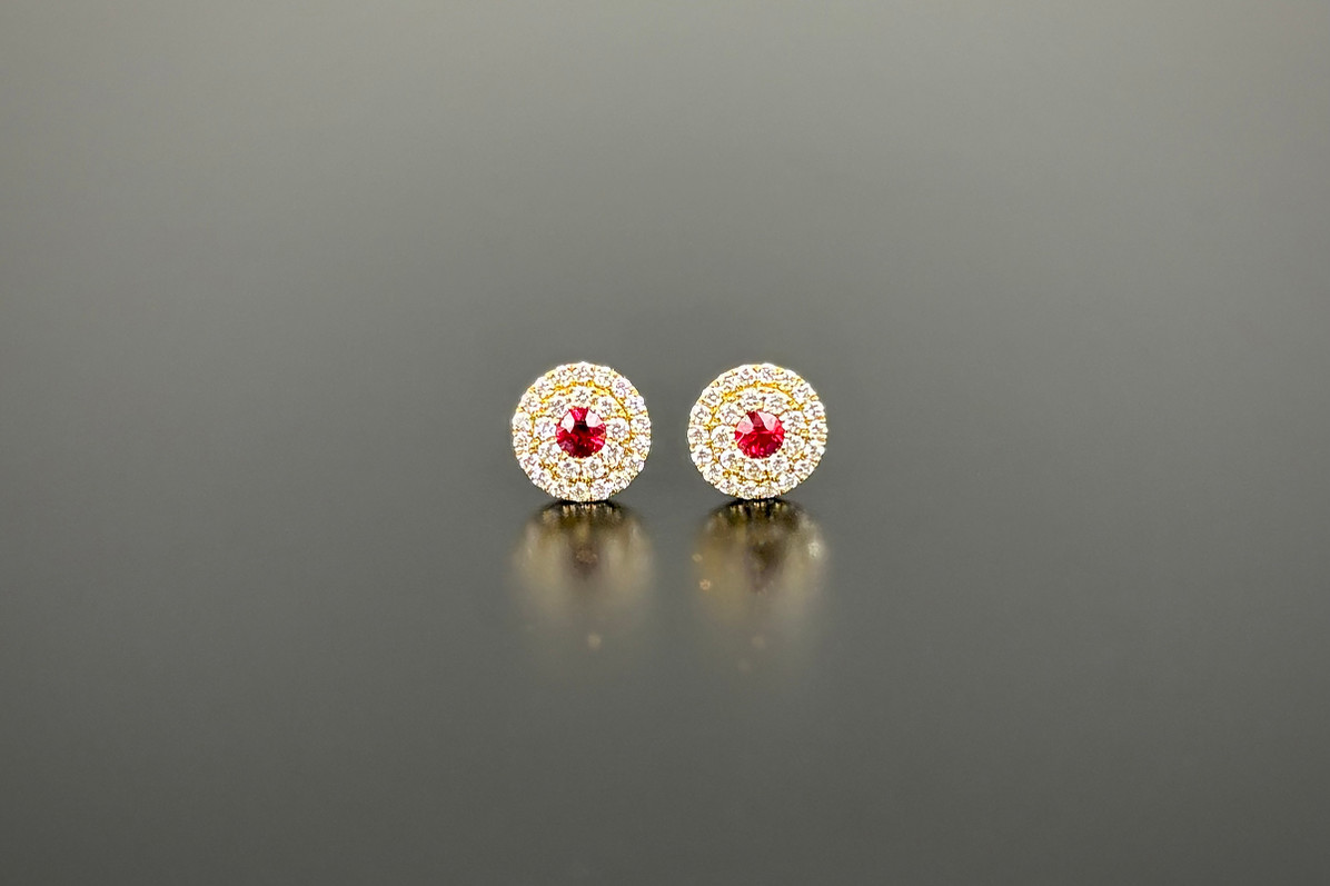 A Pretty Pair of Diamond and Ruby Cluster Earrings
