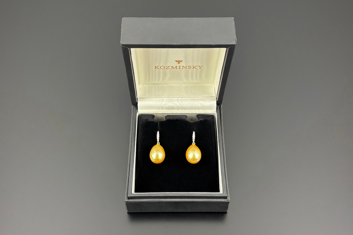  Golden Pearls and Diamond Drop Earrings

