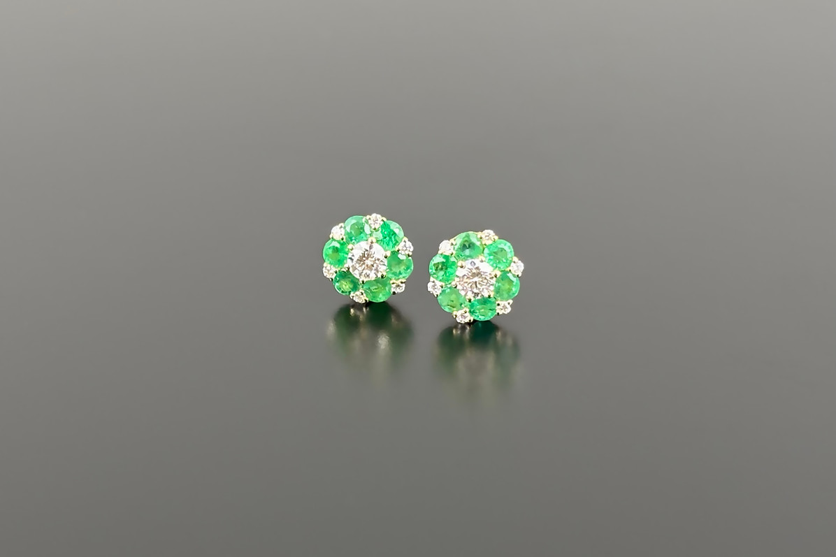 A Darling Pair of Emerald and Diamond Stud Earrings