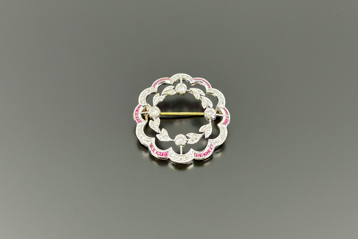 Antique Diamond and Ruby Wreath Brooch
