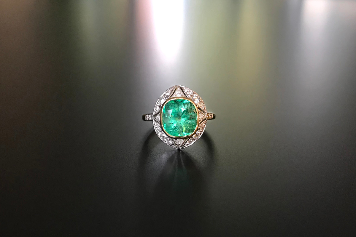 Art Deco Style Emerald and Diamond Ring 