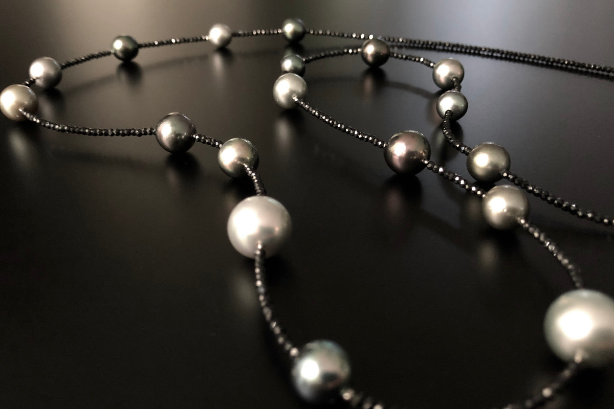 Tahitian and Multi Colour Pearls and Black Spinel Necklace. - Kozminsky  Studio
