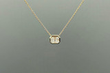 A Magic Diamond Pendant
Comprising nine baguette, tapered baguette and trilliant cut diamonds to illusion set in an emerald cut formation.
18ct yellow gold
Trace chain
Diamond weight: 0.42cts
Colour F-G
Clarity: VS
Total weight: 4.03gms
Total length: 445mm