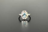 Art Deco Style Aquamarine and Diamond Plaque Ring
