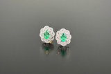 A Classic Pair of Emerald and Diamond Cluster Earrings