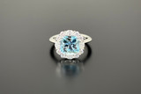 A Sublime Kozminsky Aquamarine and Diamond Cluster Ring