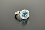 A Sublime Kozminsky Aquamarine and Diamond Cluster Ring
