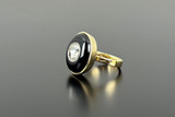 Rose cut diamond and onyx ring in 18ct yellow gold. Side profile.