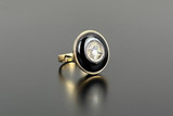 Rose cut diamond and onyx ring in 18ct yellow gold. Side profile.