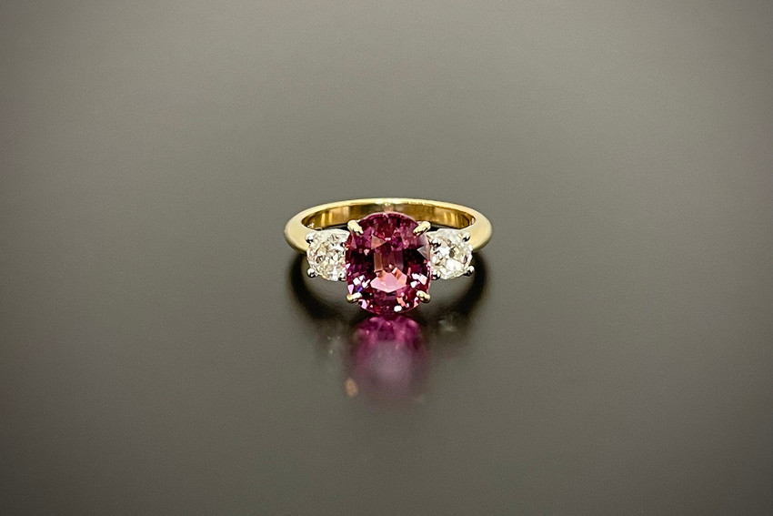 Pink Spinel and Diamond Trilogy Ring
