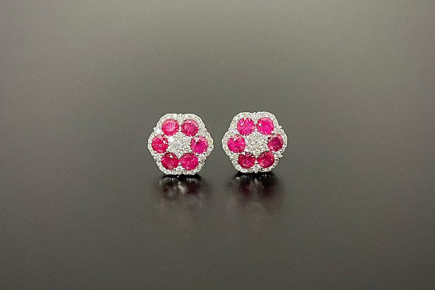 Ruby and diamond cluster earrings