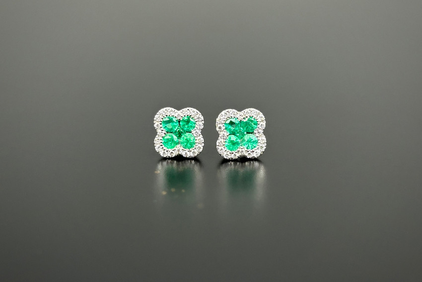 A Divine Pair of Emerald and Diamond Cluster Earrings