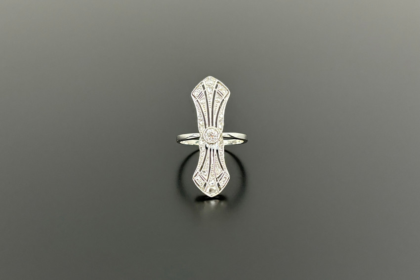 A Radiant Art Deco Diamond Plaque Ring