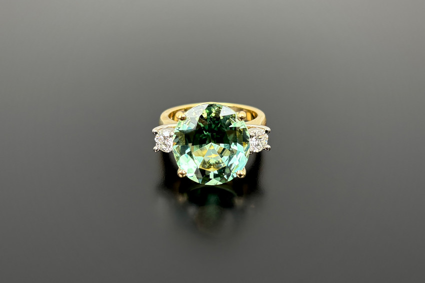  Green Tourmaline and Diamond Trilogy Ring
