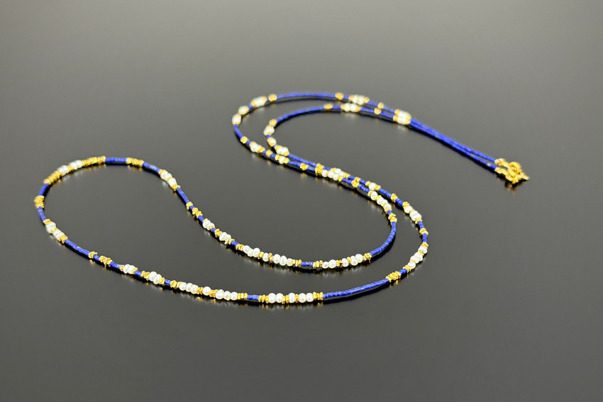 A Delicate Lapis Lazuli and Seed Pearl Necklace