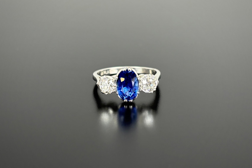 Sapphire and Diamond Trilogy Ring in platinum.
