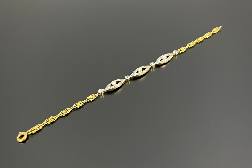 Edwardian Diamond and Pearl and Gold Bracelet
