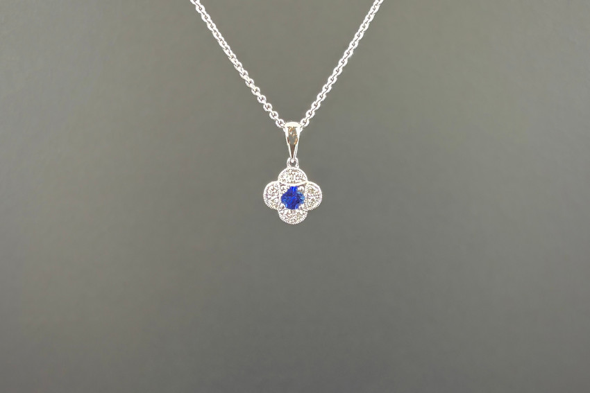 A Sweet Sapphire and Diamond Pendant with chain
