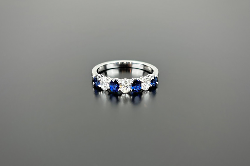 Oval Diamond and Sapphire Anniversary Ring in 18ct white gold