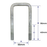 U-Bolt Square 55 x 95mm M10 Galv - 3035