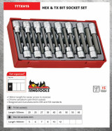 Teng 1/2"Dr TX & Hex Long Bits Socket Set - TC Tray - 15pc - TTTXH15