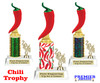 Chili pepper pattern  trophy with choice of trophy height and column. Great for your cooking contests, themed events and more. Current year will be used. Red chili