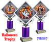 Halloween theme trophy.  Great for pageants,  Halloween pumpkin carving and decorating contests, costume contests and more!. 9 designs available. Purple Column  5087s