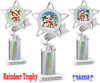 Reindeer theme trophy. Silver column. Choice of artwork.   Great for all of your holiday events and contests. 5043s