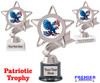 Patriotic theme trophy.  Great for your 4th of July contests, events and more.  6" to 8" tall with choice of base.  5043-s