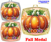 Pumpkin - Fall  theme medal. Great medal for all of your Fall pageants, events, contests and more. Available in gold, silver or bronze finish. (HR929