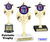 Patriotic theme trophy. Great for 4th of July events, 250 Anniversary events and more! 6" to 8" tall with choice of base.