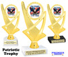 Patriotic theme trophy. Great for 4th of July events, 250 Anniversary events and more! 6" to 8" tall with choice of base.  