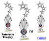 Patriotic trophy with choice of artwork. 12" tall  - Great for all of your 4th of July pageants and events. Silver stars