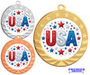 Patriotic-USA medal available in gold, silver or bronze. Great for your patriotic events, Patriotic themed pageants, 4th of July cookout events and more.  