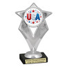 Patriotic theme trophy. Great for 4th of July events, 250 Anniversary events and more! 6" to 8" tall with choice of base.  