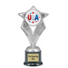 Patriotic theme trophy. Great for 4th of July events, 250 Anniversary events and more! 6" to 8" tall with choice of base.  