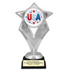 Patriotic theme trophy. Great for 4th of July events, 250 Anniversary events and more! 6" to 8" tall with choice of base.  
