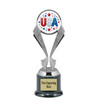 Patriotic theme trophy. Great for 4th of July events, 250 Anniversary events and more! 6" to 8" tall with choice of base.  
