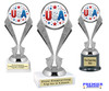 Patriotic theme trophy. Great for 4th of July events, 250 Anniversary events and more! 6" to 8" tall with choice of base.  