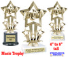 Music theme trophy.  6 - 8" tall with choice of base.  Great for your karaoke, singing contests, talent competitions and more!