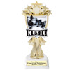Music theme trophy.  6.5 - 8.5" tall with choice of base.  Great for your karaoke, singing contests, talent competitions and more!