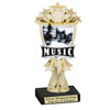 Music theme trophy.  6.5 - 8.5" tall with choice of base.  Great for your karaoke, singing contests, talent competitions and more!