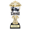 Music theme trophy.  6.5 - 8.5" tall with choice of base.  Great for your karaoke, singing contests, talent competitions and more!