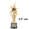 School theme trophy.  Great for BTS events, pageants, contests or your students.  7.5"- 9.5" tall depending on base