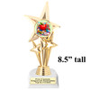 School theme trophy.  Great for BTS events, pageants, contests or your students.  7.5"- 9.5" tall depending on base