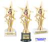 School theme trophy.  Great for BTS events, pageants, contests or your students.  7.5"- 9.5" tall depending on base