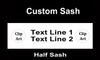 CUSTOM  HALF SASH   36" OR 42" .  Single satin ribbon with clip art,  2 lines custom text and clip art