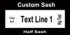 CUSTOM  HALF SASH   36" OR 42" .  Single satin ribbon with clip art, 1 line custom text and hip text