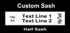 CUSTOM  HALF SASH   36" OR 42" .  Single satin ribbon with clip art, 2 lines custom text and hip text